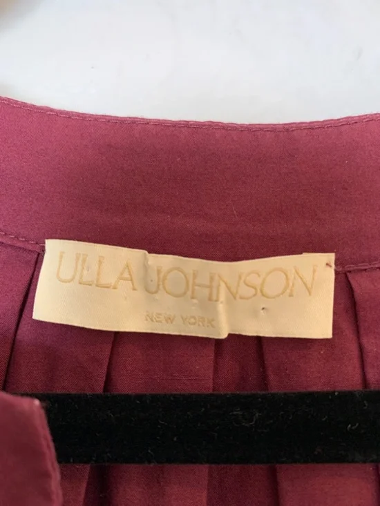 Ulla Johnson Olina Puff-Sleeve Tiered Cotton Poplin Dress Womens 8 Burgundy Boho - Picture 4 of 15
